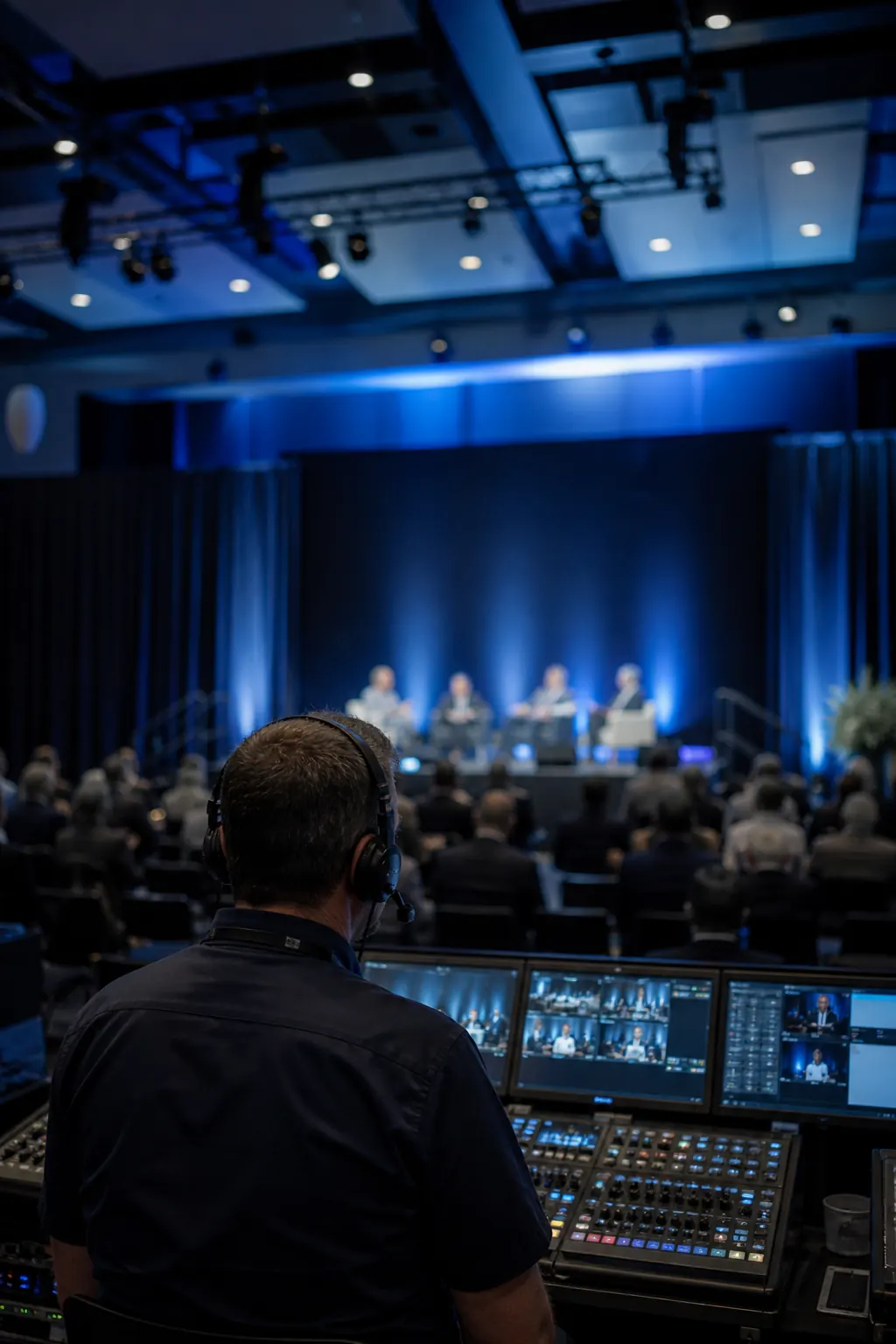 Live corporate event production control room with Max AV Production crew