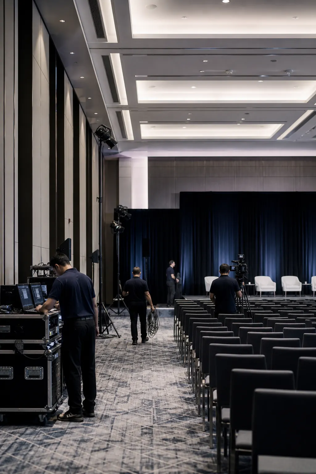 Atlanta Event Production Company AV crew preparing a corporate conference venue