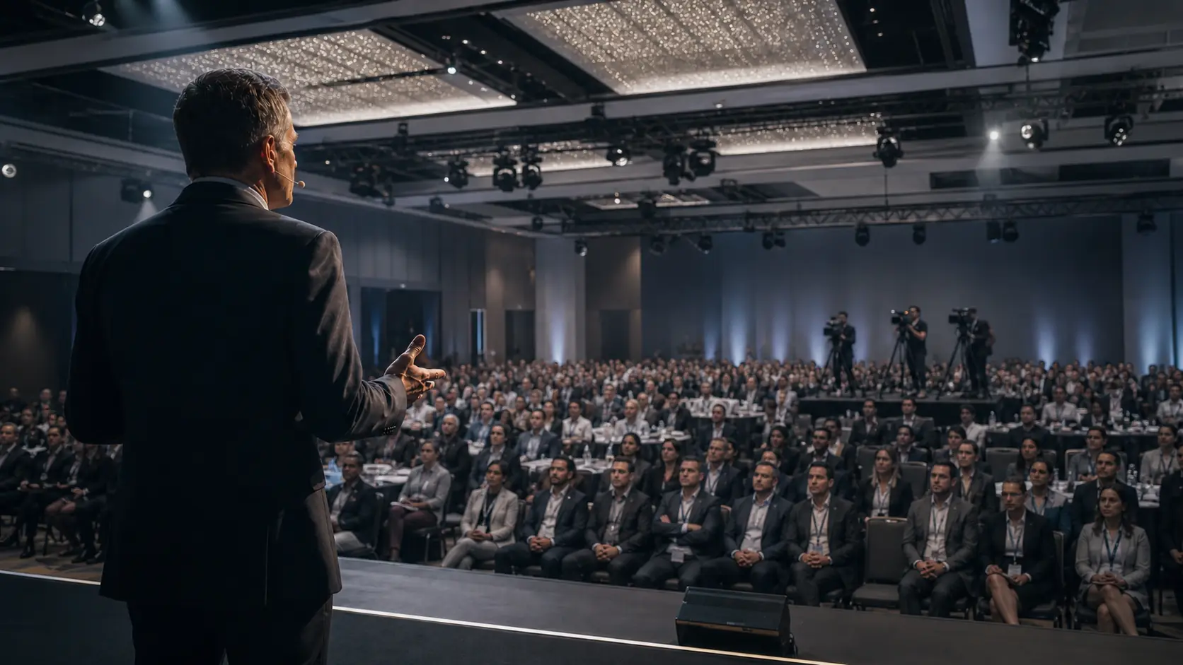 Event production services in Atlanta with a keynote speaker, corporate audience, and professional camera crew