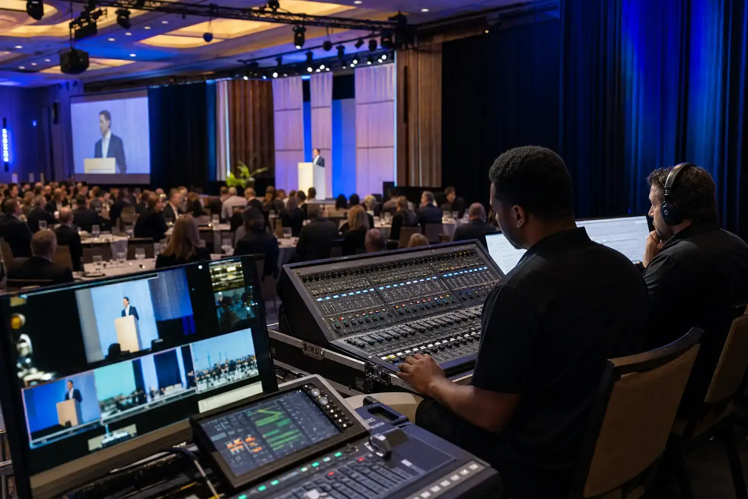 Production desk running a trade show stage