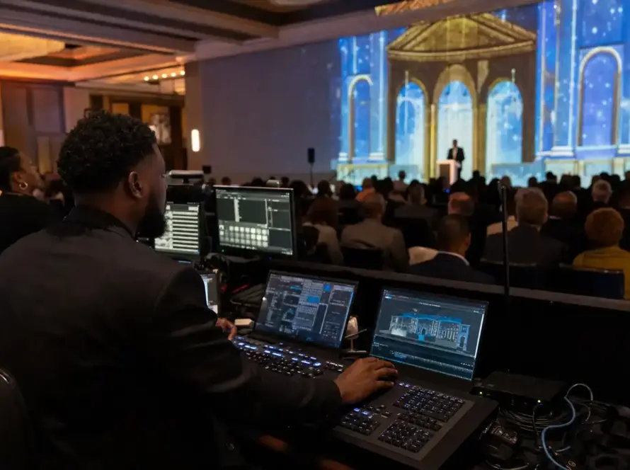 Professional projection mapping setup by the Max AV Production team in Atlanta for what-is-projection-mapping-and-how-does-it-work