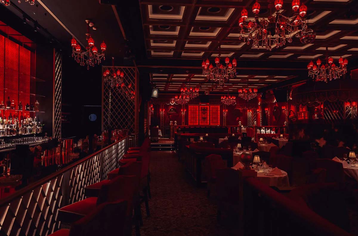 Private event room with red lighting