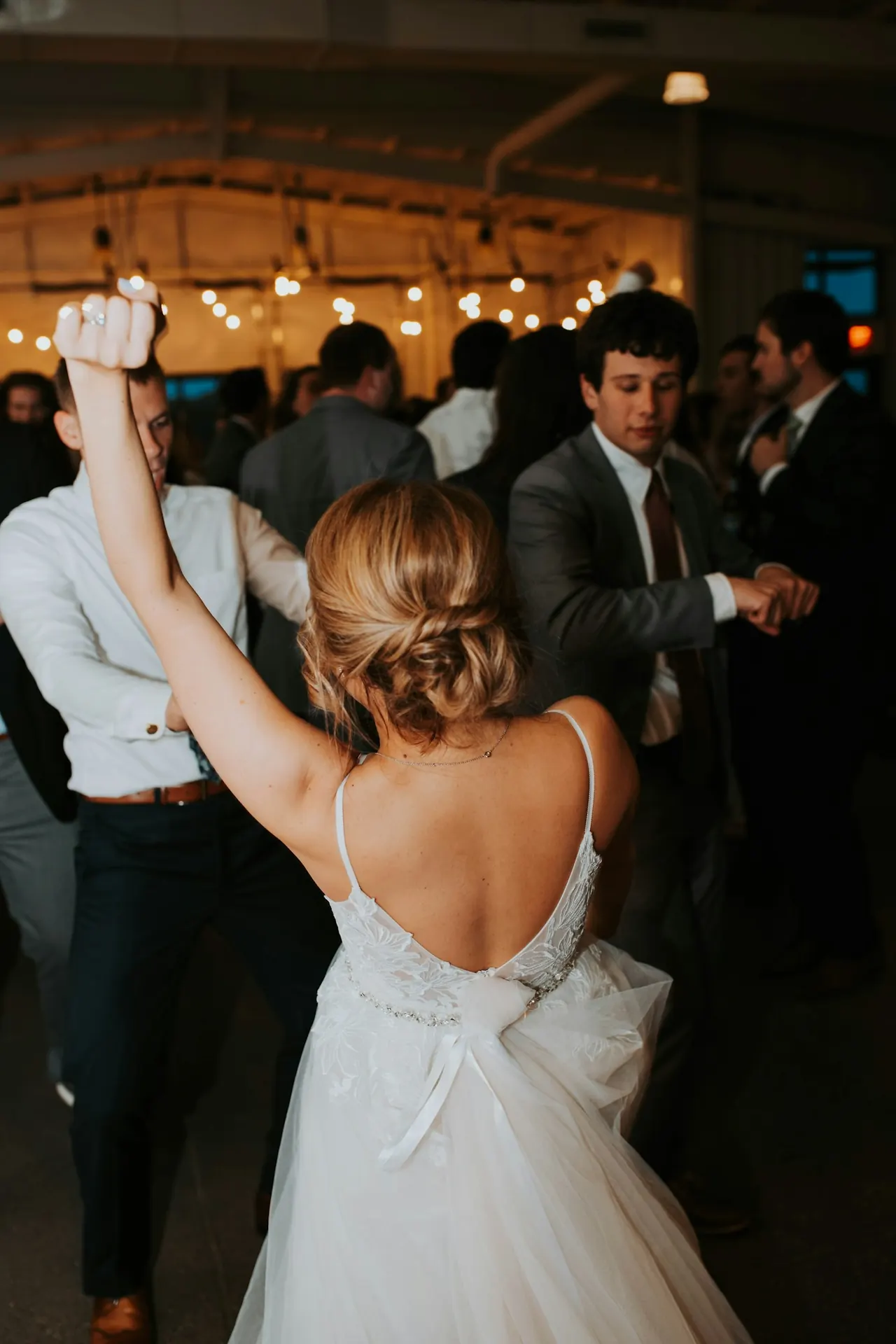 Wedding guests dancing during a reception